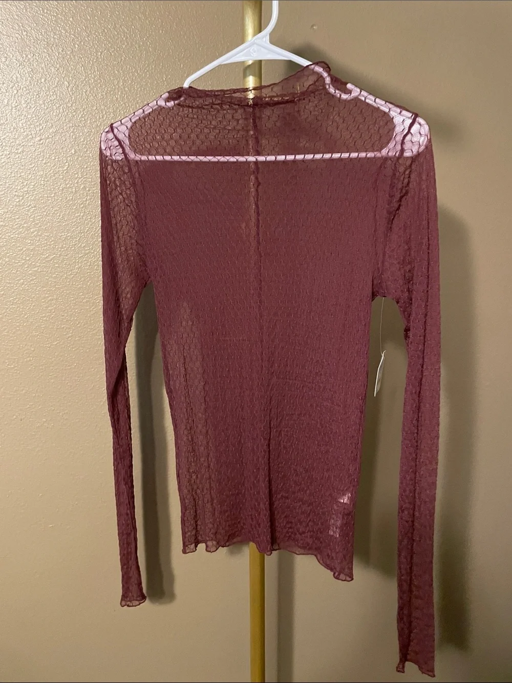 NWT Free People Burgundy Sheer Long Sleeve Layering Top